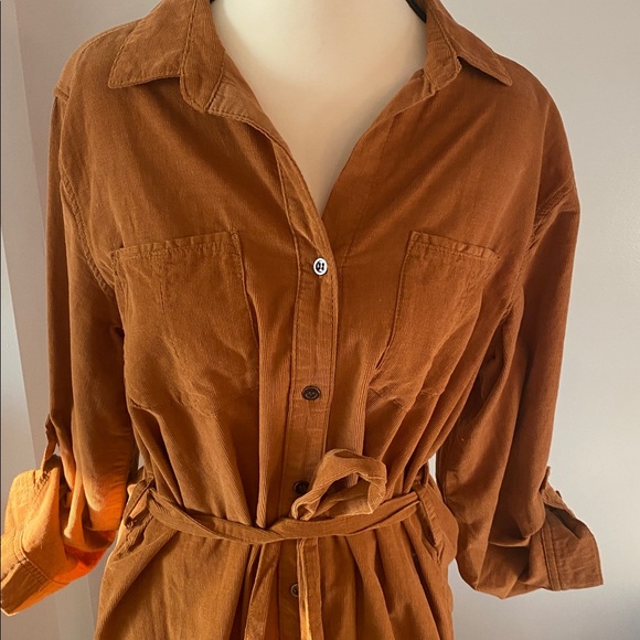 Lucky brand fine corduroy dress size medium pockets tie waist - Picture 2 of 11